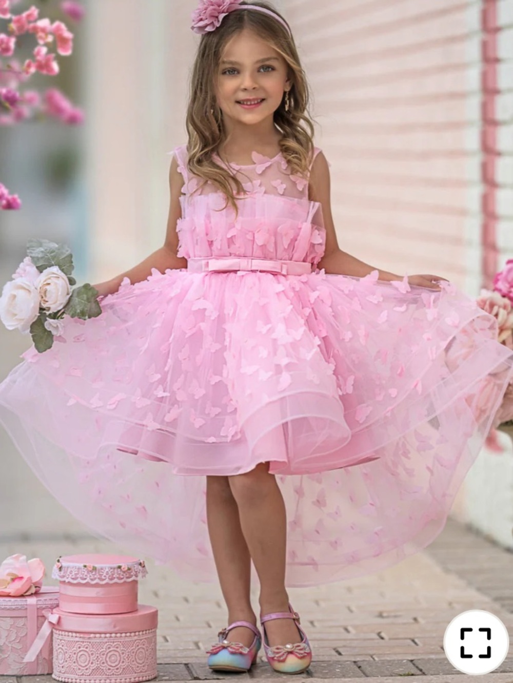 Pink Butterfly Tulle Party Dress for Kids